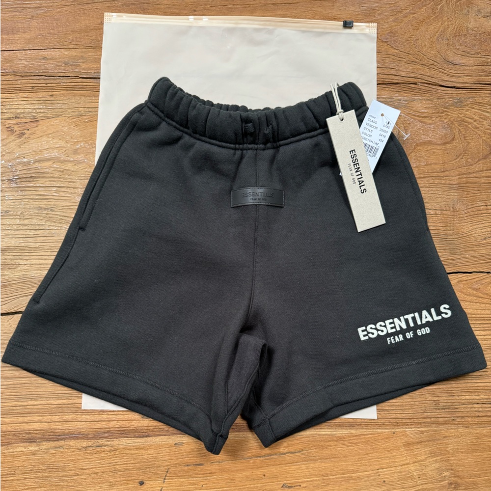 NWT Sold Out FEAR OF GOD ESSENTIALS Kids Black Logo Shorts - 8